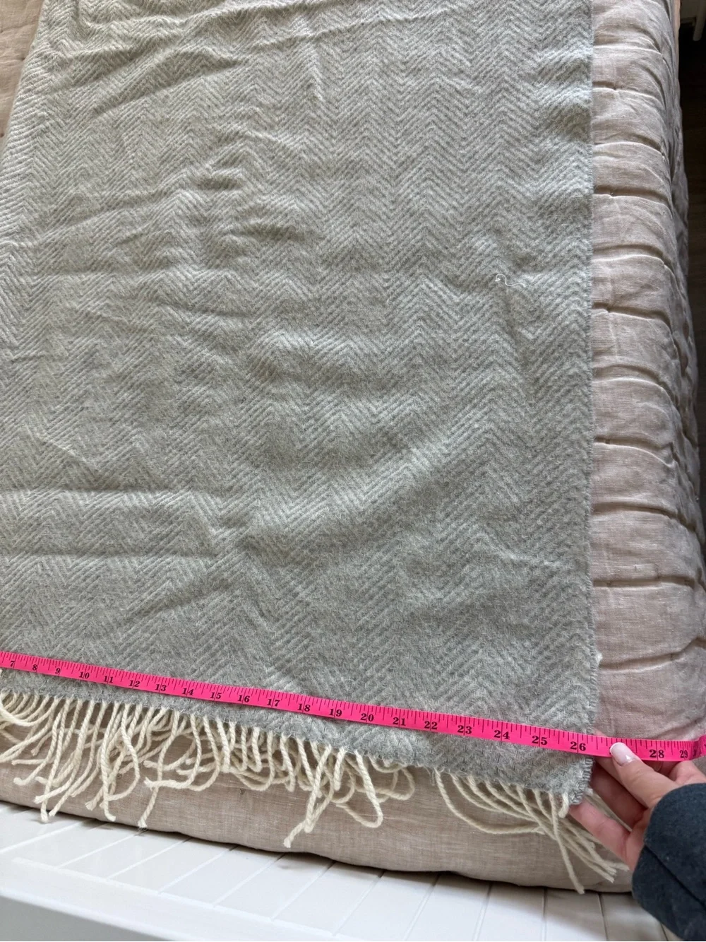 Woolsaur Herringbone Wool Throw Blanket with Fringe